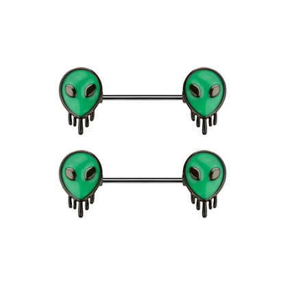 Surgical Steel Nipple Barbell 14G 14mm with Melting Aliens - Pair