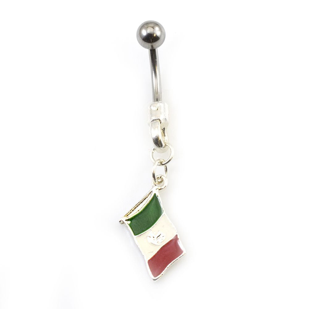 Surgical Steel 14 Gauge Belly Ring with Mexican Flag Dangle