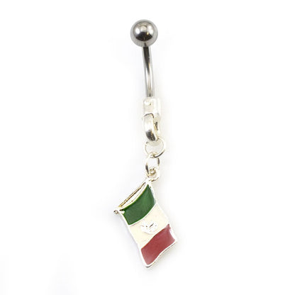 Surgical Steel 14 Gauge Belly Ring with Mexican Flag Dangle