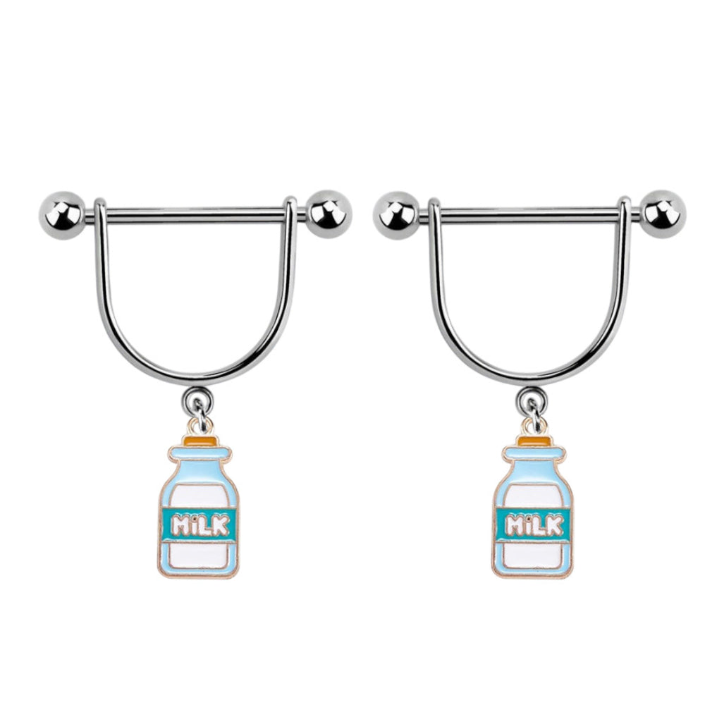 Surgical Steel & Titanium Nipple Shield 14G with Milk Bottle - Pair
