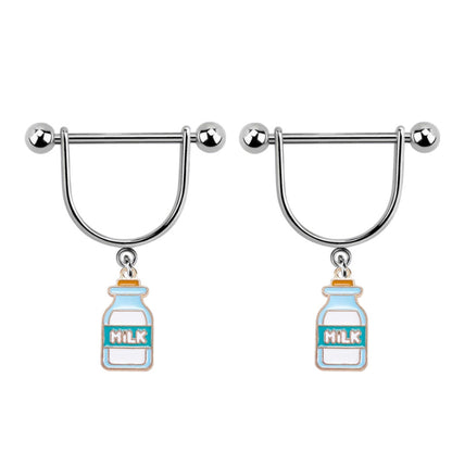 Surgical Steel & Titanium Nipple Shield 14G with Milk Bottle - Pair