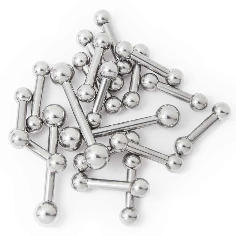 Surgical Steel 8 Gauge Mixed Barbells with Mixed Lengths - 10 Pack