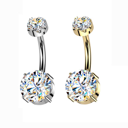 Titanium Belly Ring 14G 10mm with Gold Plated Moissanite