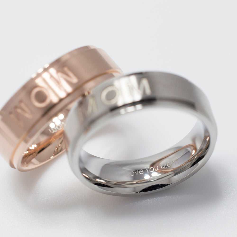 Surgical Steel MOM Engraved Brushed Finish Ring