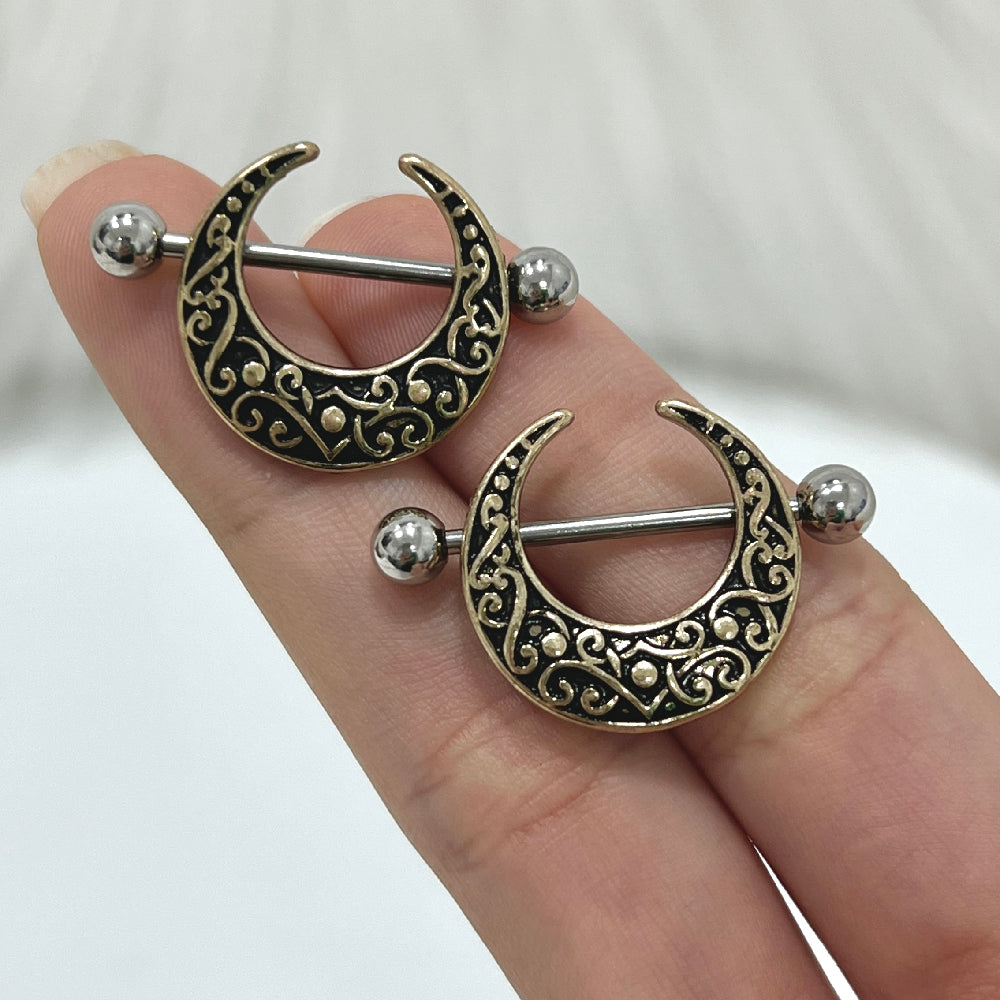 Surgical Steel 14 Gauge Filigree Crescent Moon Nipple Shield - Pair - photo 2