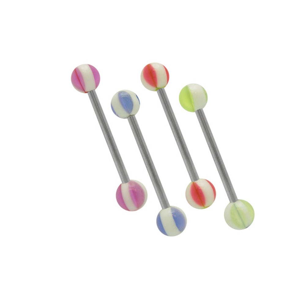 Surgical Steel 14 Gauge Tongue Barbell with Multi Color Acrylic Beads