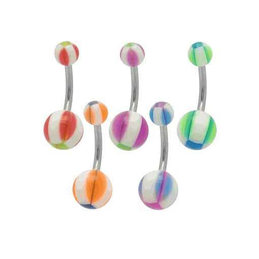 Surgical Steel 14 Gauge Belly Ring with Multi Color Acrylic Beads
