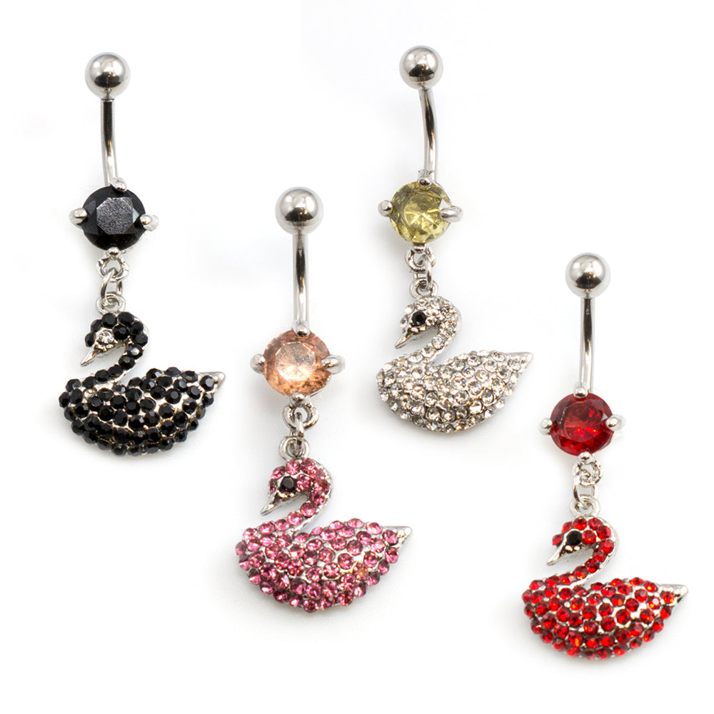 Surgical Steel 14 Gauge Belly Button Ring with CZ Swan