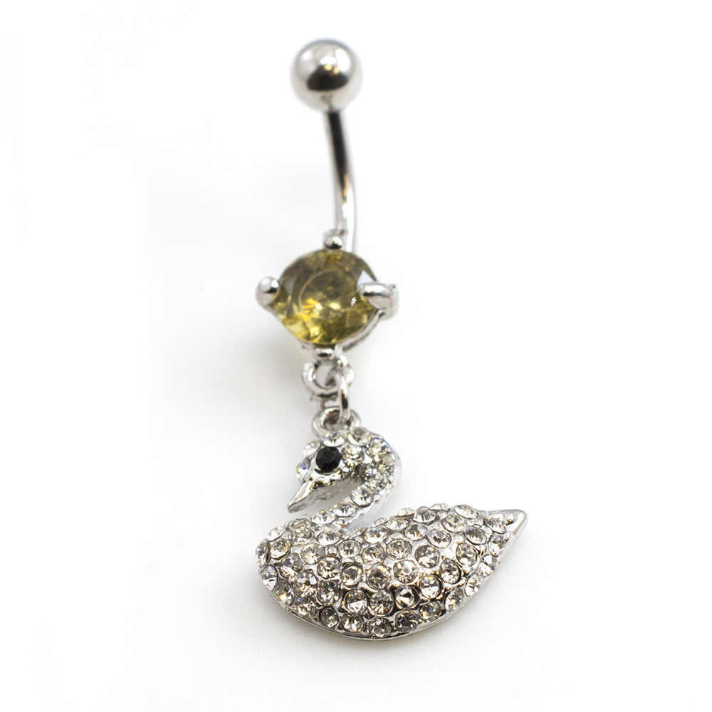 Surgical Steel 14 Gauge Belly Button Ring with CZ Swan - photo 2