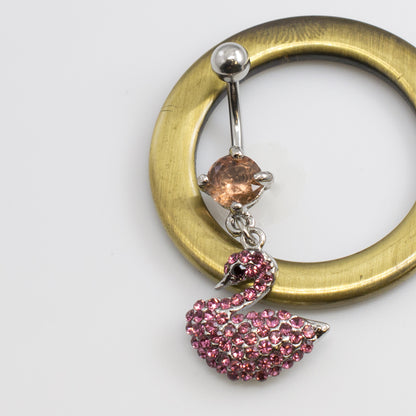 Surgical Steel 14 Gauge Belly Button Ring with CZ Swan - photo 11