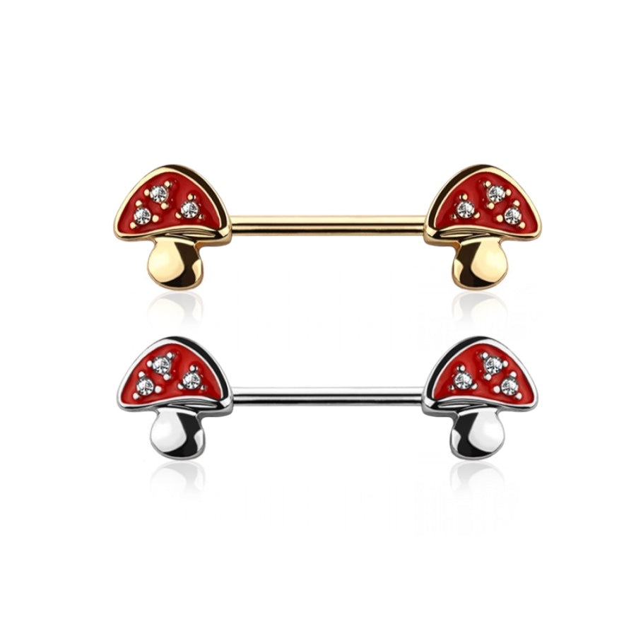 Surgical Steel 14 Gauge CZ Mushroom Nipple Barbell - Pair