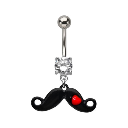 Surgical Steel 14 Gauge Belly Ring with CZ Dangling Mustache