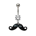 Surgical Steel 14 Gauge Kiss Me Mustache CZ Dangle Belly Ring