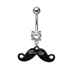 Surgical Steel 14 Gauge Kiss Me Mustache CZ Dangle Belly Ring