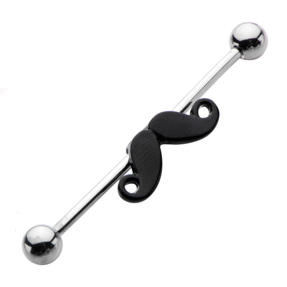 Surgical Steel 14 Gauge Industrial Barbell with Black Mustache
