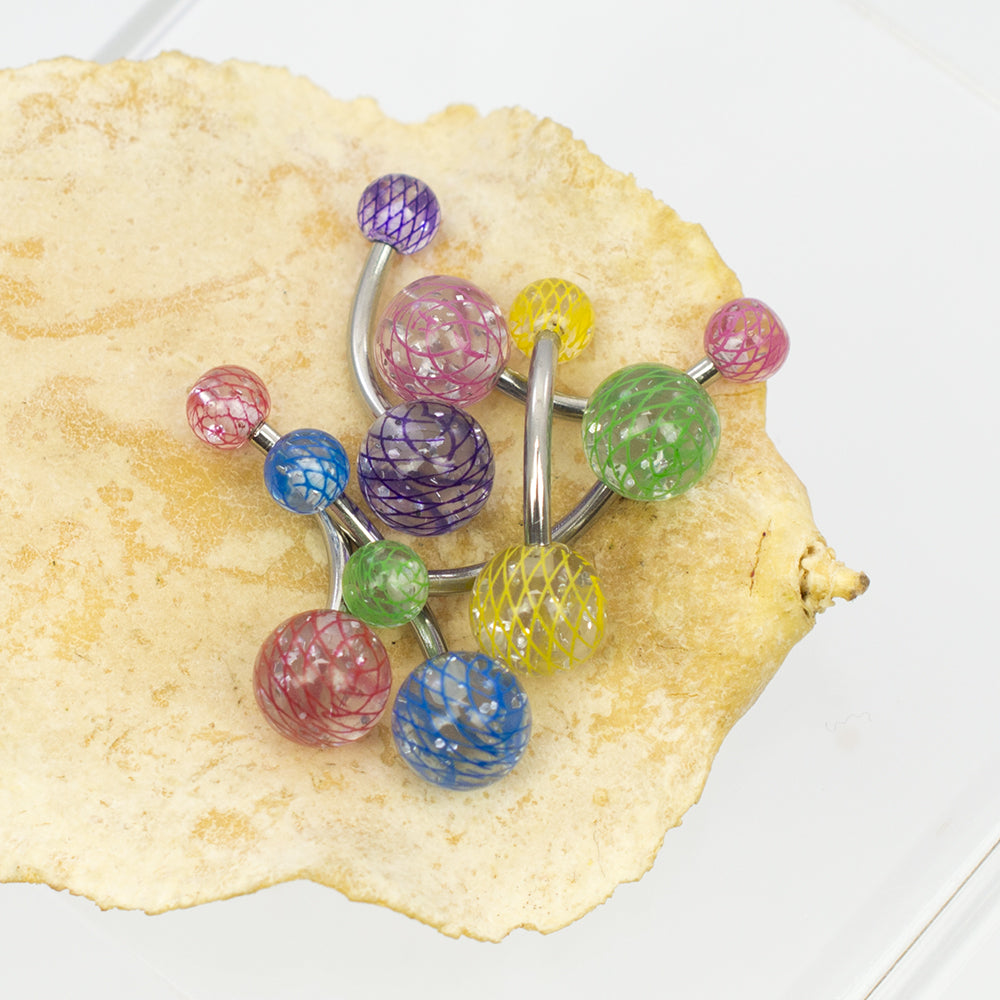 Surgical Steel 14 Gauge Belly Rings with Acrylic Swirl Balls - 6 Pack - photo 4