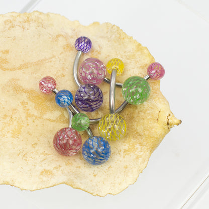 Surgical Steel 14 Gauge Belly Rings with Acrylic Swirl Balls - 6 Pack - photo 4