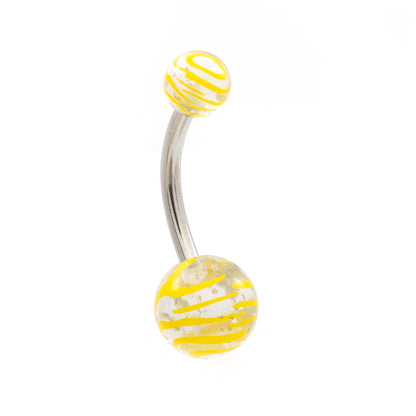 Surgical Steel 14 Gauge Belly Rings with Acrylic Stripe Balls - 6 Pack - photo 5