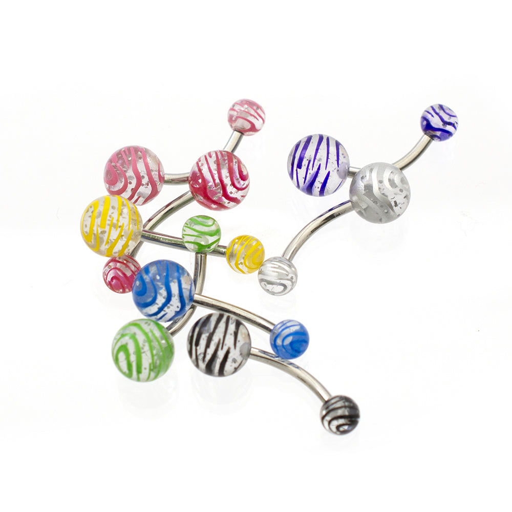 Surgical Steel 14 Gauge Belly Rings with Acrylic Stripe Balls - 6 Pack - photo 14