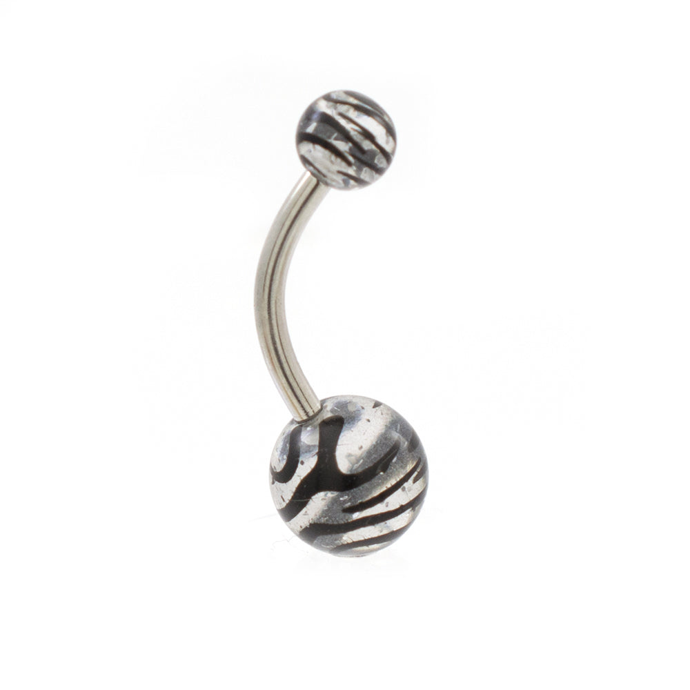 Surgical Steel 14 Gauge Belly Rings with Acrylic Stripe Balls - 6 Pack - photo 2