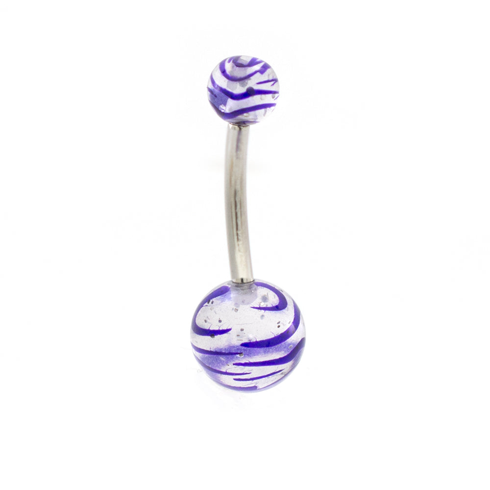 Surgical Steel 14 Gauge Belly Rings with Acrylic Stripe Balls - 6 Pack - photo 3