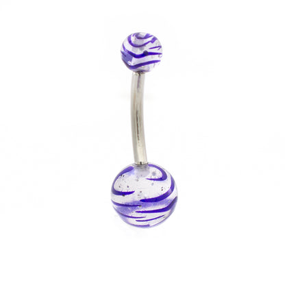 Surgical Steel 14 Gauge Belly Rings with Acrylic Stripe Balls - 6 Pack - photo 3