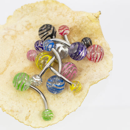 Surgical Steel 14 Gauge Belly Rings with Acrylic Stripe Balls - 6 Pack - photo 4