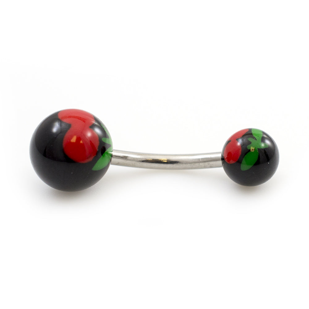 Acrylic 14 Gauge Belly Ring with Black Ball and Cherry Design - photo 2