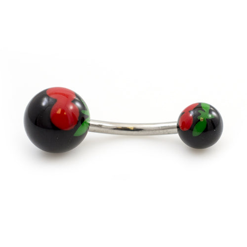 Acrylic 14 Gauge Belly Ring with Black Ball and Cherry Design - photo 2