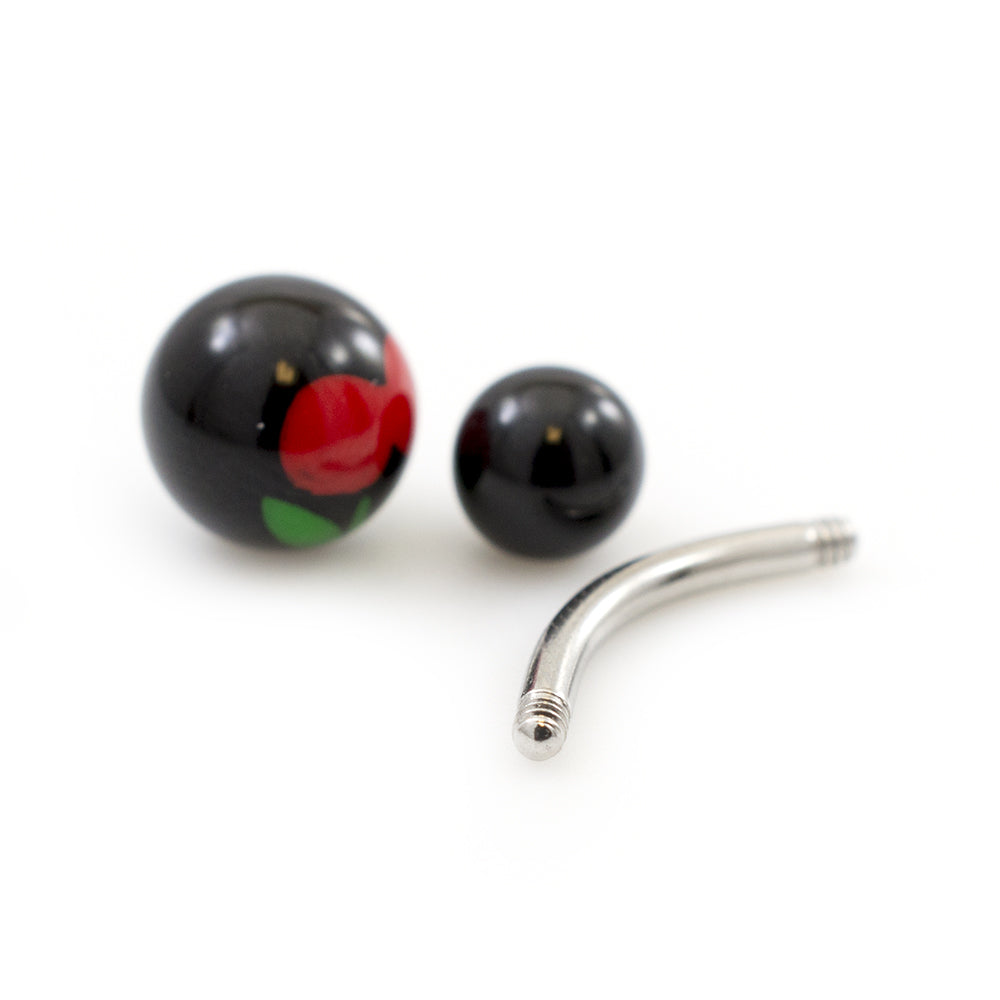 Acrylic 14 Gauge Belly Ring with Black Ball and Cherry Design - photo 3