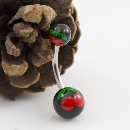 Acrylic 14 Gauge Belly Ring with Black Ball and Cherry Design - photo 4