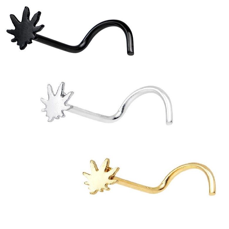 Surgical Steel 20 Gauge Nose Screw with Pot Leaf Design