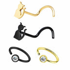 Anodized Surgical Steel 20G Cat Nose Screw & CZ Hoop - 2 Pack