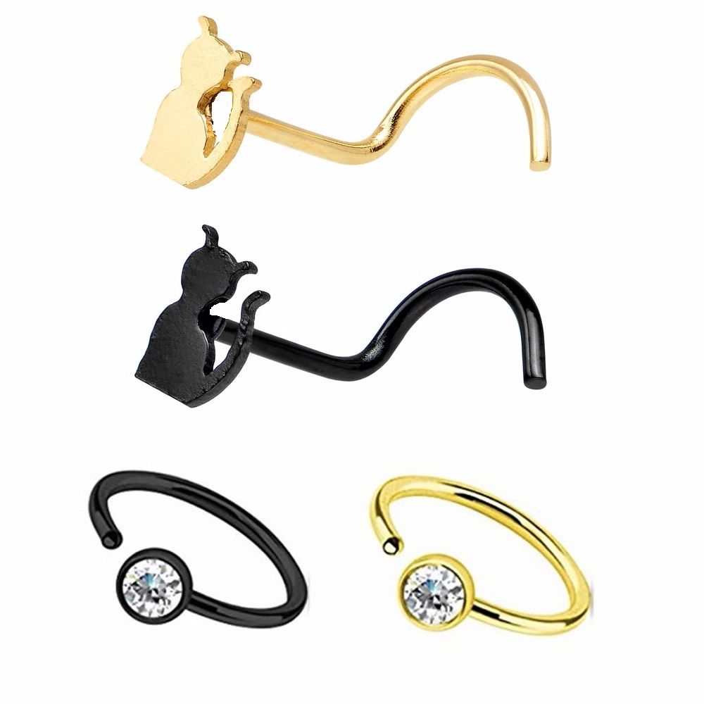 Anodized Surgical Steel 20G Cat Nose Screw & CZ Hoop - 2 Pack