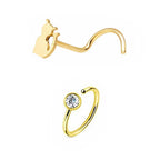 Anodized Surgical Steel 20G Cat Nose Screw & CZ Hoop - 2 Pack