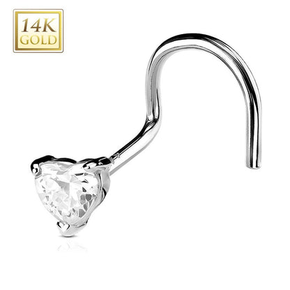 14K Solid White Gold 20 Gauge Nose Screw with CZ Center Heart - photo 2