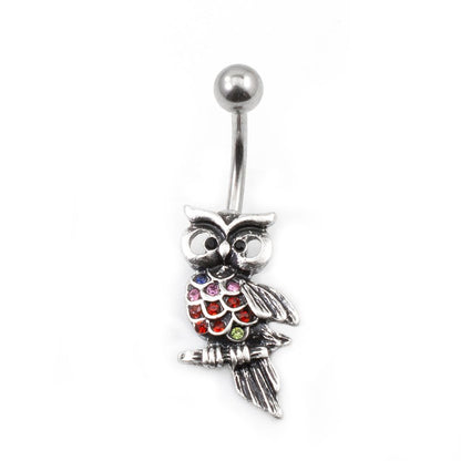 Surgical Steel 14 Gauge Belly Ring with Owl and Multiple CZ