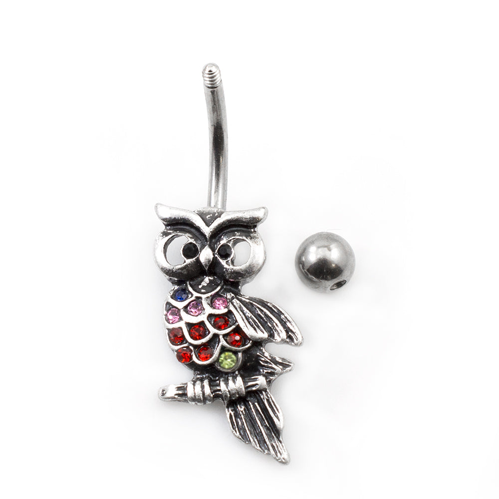 Surgical Steel 14 Gauge Belly Ring with Owl and Multiple CZ - photo 2