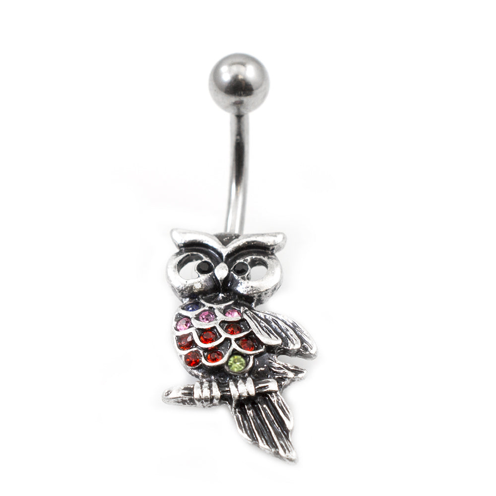 Surgical Steel 14 Gauge Belly Ring with Owl and Multiple CZ - photo 3