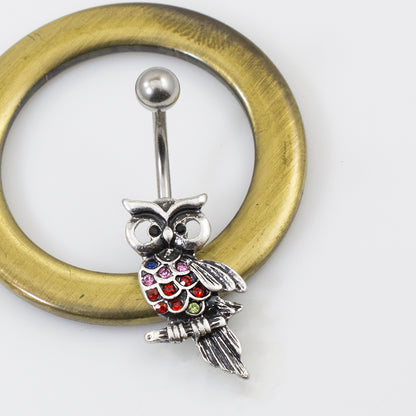 Surgical Steel 14 Gauge Belly Ring with Owl and Multiple CZ - photo 4