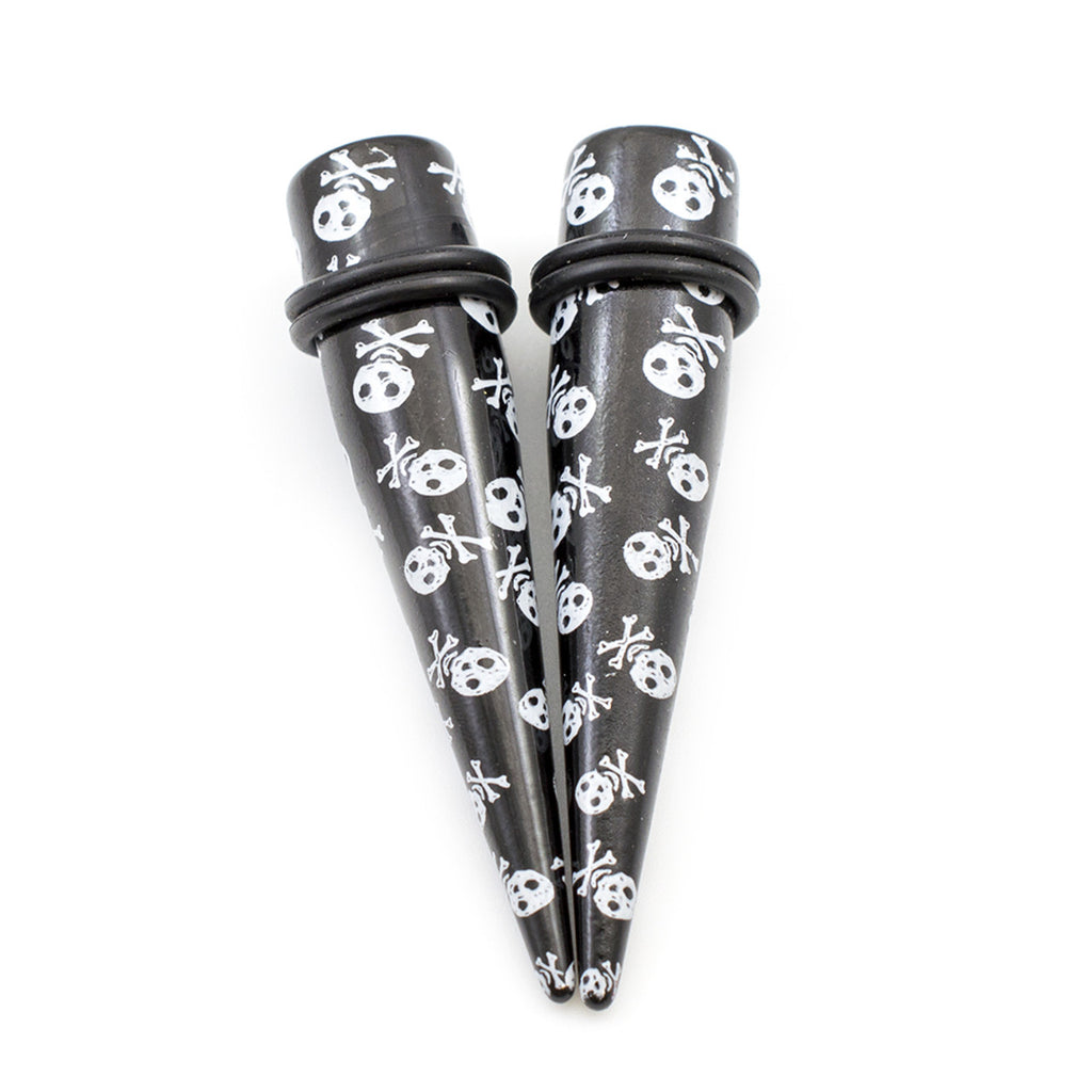 Acrylic Straight Tapers Plug Ear 6 to 000 Gauge Skull Cross - Pair - Kruelty