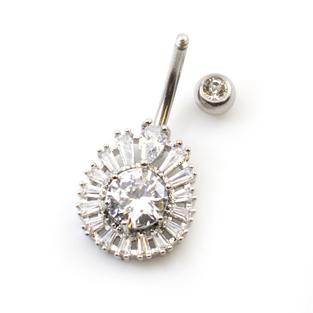 Surgical Steel 14 Gauge Belly Ring with Large CZ Teardrop - photo 2