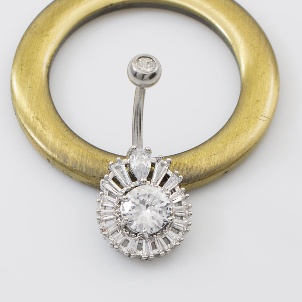 Surgical Steel 14 Gauge Belly Ring with Large CZ Teardrop - photo 4