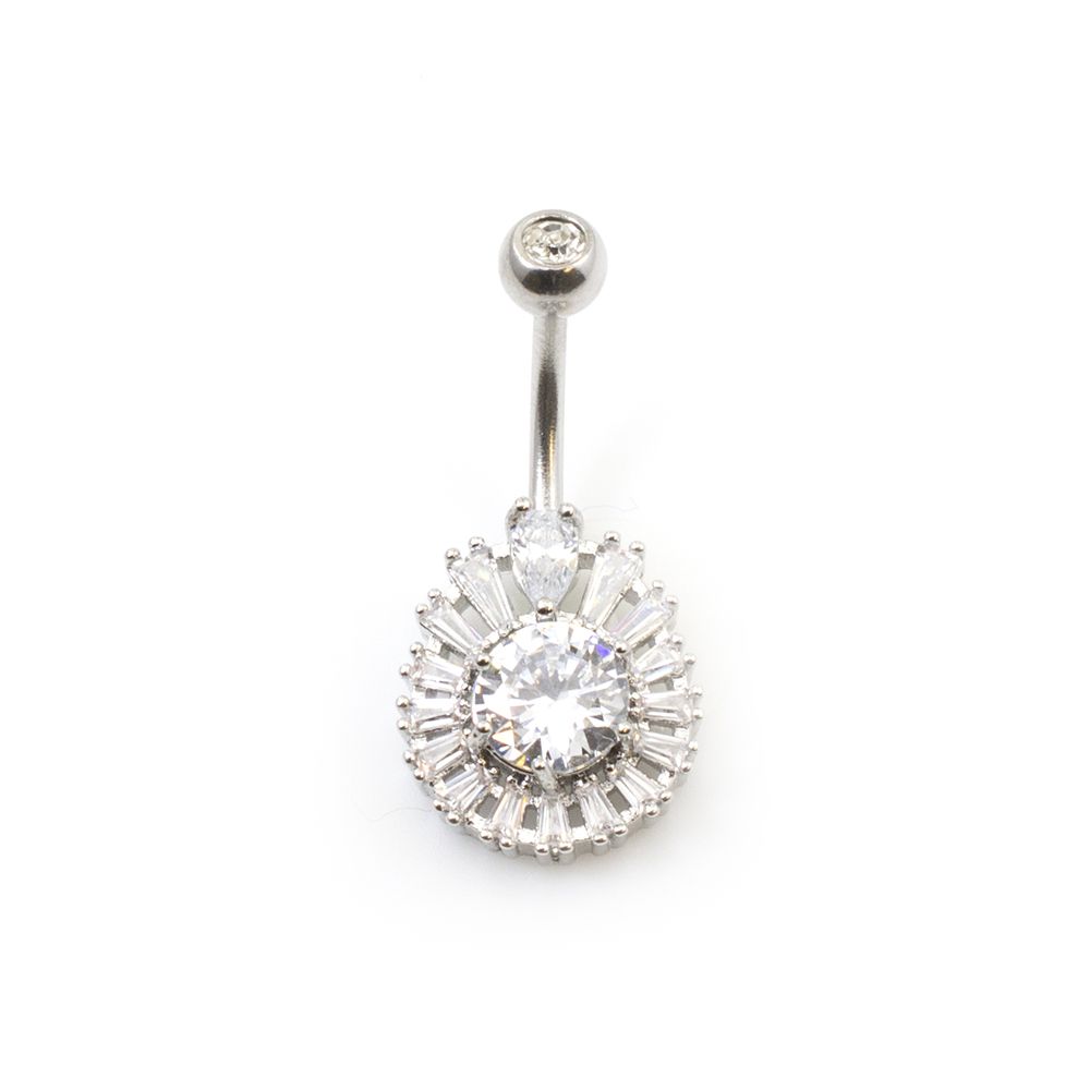 Surgical Steel 14 Gauge Belly Ring with Large CZ Teardrop