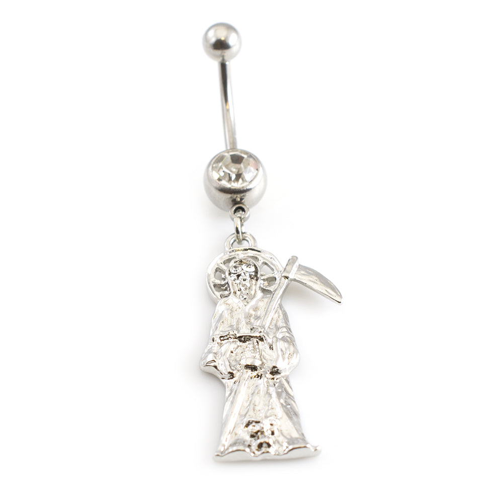 Surgical Steel 14 Gauge Belly Ring with Grim Reaper Dangle - photo 12