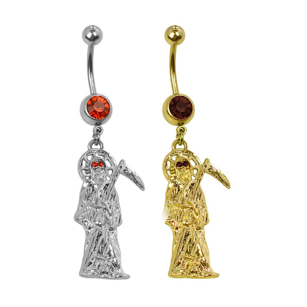 Surgical Steel Belly Button Ring 14 Gauge 7/16" Grim Reaper - Pair - Kruelty