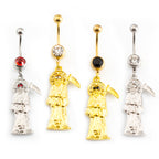 Surgical Steel 14 Gauge Belly Ring with Grim Reaper Dangle