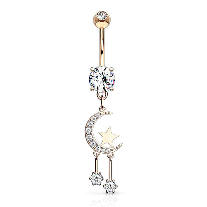 Surgical Steel 14 Gauge Belly Ring with CZ Crescent Moon and Star - photo 4