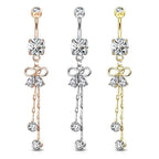 Surgical Steel Belly Button Ring 14 Gauge Ribbon & Gem Chain Dangle - Kruelty