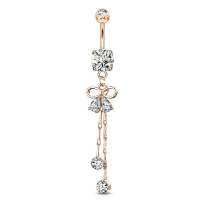 Surgical Steel 14 Gauge Belly Ring with Two Pear CZ Ribbon Dangle - photo 4